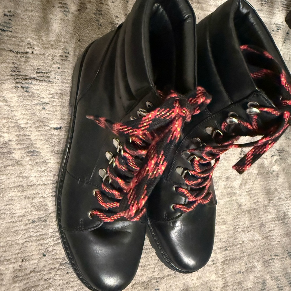Sam Edelman Black Combat Boots with Red Laces - Picture 15 of 16